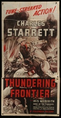 2c940 THUNDERING FRONTIER 3sh 1940 cool art of cowboy Charles Starrett, Sons of the Pioneers!