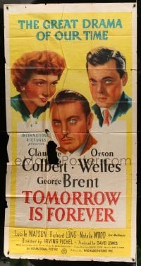 2c947 TOMORROW IS FOREVER 3sh 1945 headshots of Orson Welles, Claudette Colbert & George Brent!