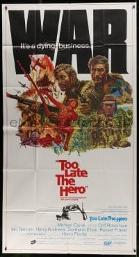 2c948 TOO LATE THE HERO 3sh 1970 Robert Aldrich, cool art of Michael Caine & Cliff Robertson, WWII!