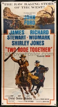 2c957 TWO RODE TOGETHER 3sh 1961 John Ford, art of James Stewart & Richard Widmark on horses!