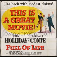 2c337 FULL OF LIFE 6sh 1957 newlyweds Judy Holliday & Richard Conte, the heck with modest claims!