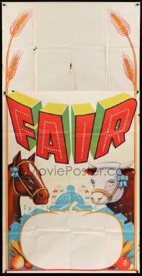 2c042 FAIR 41x82 circus poster 1950s colorful stone litho art with horse, cow & rides!