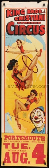 2c045 KING BROS & CRISTIANI COMBINED CIRCUS 14x41 circus poster 1953 stone litho of trapeze girls!
