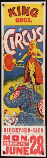 2c048 KING BROS. CIRCUS 14x40 circus poster 1950s  great art of sexy girl on elephant by clown!