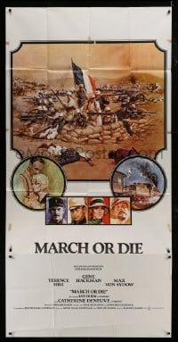2c102 MARCH OR DIE English 3sh 1976 Gene Hackman, Terence Hill, Bysouth French Foreign Legion art!