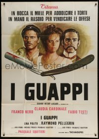 2c461 BLOOD BROTHERS Italian 1p 1974 art of Claudia Cardinale, Nero, Testi & bloody straight razor!