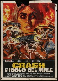 2c472 CRASH Italian 1p 1977 Charles Band, an occult object, a mass of twisted metal, cool art!