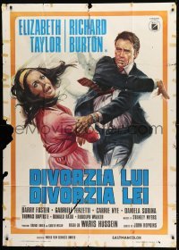 2c481 DIVORCE HIS DIVORCE HERS Italian 1p 1973 different art of Richard Burton slapping Liz Taylor!