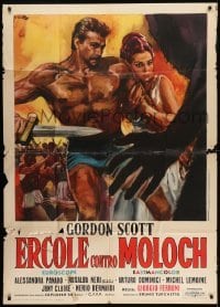 2c503 HERCULES AGAINST MOLOCH Italian 1p 1963 Ciriello art of strong Gordon Scott protecting girl