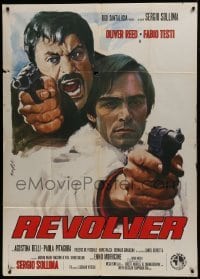 2c553 REVOLVER Italian 1p 1973 Enzo Nistri art of Oliver Reed & Fabio Testi pointing guns!