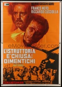 2c136 CASE IS CLOSED, FORGET IT Italian 2p 1974 cool art of Franco Nero looming over rioters!