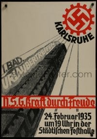 2d050 KARLSRUHE 23x33 German special poster 1935 Freischlad art of train heading towards swastika