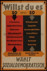2d047 WILLST DU ES 24x36 German political poster 1930s Social Democratic Party, 8 hour workday