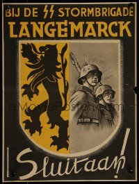 2d110 BIJ DE SS STURMBRIGADE LANGEMARCK 12x16 Belgian WWII war poster 1943 German SS recruitment
