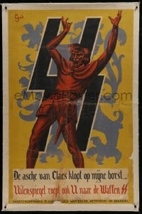 2d101 DE ASCHE VAN CLAES KLOPT OP MIJNE BORST linen 31x49 Belgian WWII war poster 1940s SS, Gard art