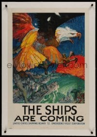 2d011 SHIPS ARE COMING linen 20x30 WWI war poster 1917 art of bald eagle by James Daugherty