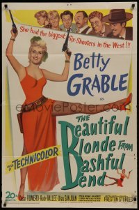 2f083 BEAUTIFUL BLONDE FROM BASHFUL BEND 1sh 1949 Preston Sturges, Betty Grable has the big guns!