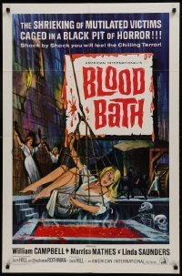 2f110 BLOOD BATH 1sh 1966 AIP, cool artwork of sexy babe being lowered into a pit of horror!
