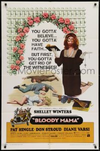 2f111 BLOODY MAMA 1sh 1970 Roger Corman, AIP, crazy Shelley Winters w/Bible and tommy gun!