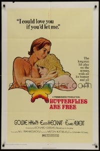 2f138 BUTTERFLIES ARE FREE 1sh 1972 cool art of would-be lovers Goldie Hawn & blind Edward Albert!
