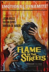 2f324 FLAME IN THE STREETS English 1sh 1961 John Mills, Sylvia Syms, interracial romance!