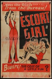 2f285 ESCORT GIRL 1sh R1940s art of sexy girl who has shattered hopes exposed, adults only, rare!