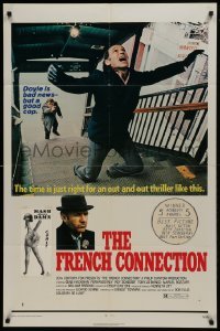 2f338 FRENCH CONNECTION 1sh 1971 Gene Hackman in movie chase, directed by William Friedkin!