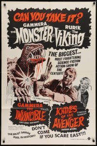2f350 GAMMERA THE INVINCIBLE/KNIVES OF THE AVENGER 1sh 1960s sci-fi horror, can you take it?!
