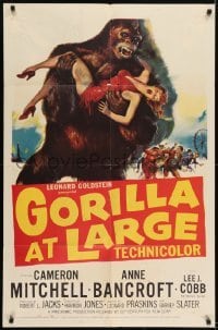 2f377 GORILLA AT LARGE 1sh 1954 great art of giant ape holding screaming sexy Anne Bancroft!