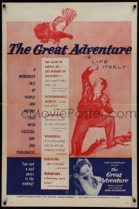 2f381 GREAT ADVENTURE 1sh 1955 cool art of Swedish wilderness by Jacques Bonneaud!