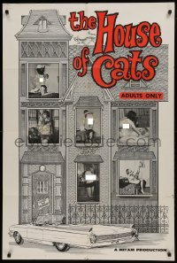 2f431 HOUSE OF CATS 1sh 1966 sexy images of women in windows, cool art of house & car!