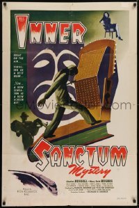 2f456 INNER SANCTUM 1sh 1948 really cool art of murdered man standing on book by radio microphone!
