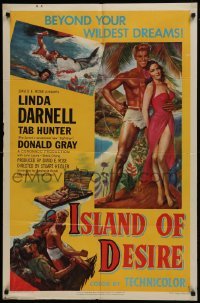 2f465 ISLAND OF DESIRE 1sh 1952 full-length art of sexy Linda Darnell & barechested Tab Hunter!