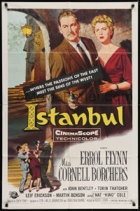 2f466 ISTANBUL 1sh 1957 Errol Flynn & Cornell Borchers in Turkey's city of a thousand secrets!