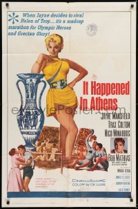 2f468 IT HAPPENED IN ATHENS 1sh 1962 super sexy Jayne Mansfield rivals Helen of Troy, Olympics!