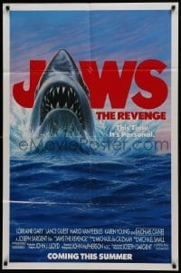 2f478 JAWS: THE REVENGE advance 1sh 1987 great artwork of shark attacking ship, this time it's personal!
