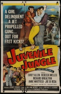 2f486 JUVENILE JUNGLE 1sh 1958 a girl delinquent & a jet propelled gang out for fast kicks!