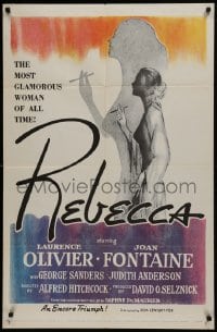 2f730 REBECCA 1sh R1956 Alfred Hitchcock, close up of Laurence Olivier & pretty Joan Fontaine!
