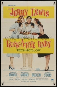 2f744 ROCK-A-BYE BABY 1sh 1958 Jerry Lewis with Marilyn Maxwell, Connie Stevens, and triplets!