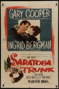 2f762 SARATOGA TRUNK 1sh 1945 c/u of Gary Cooper about to kiss Ingrid Bergman, by Edna Ferber!