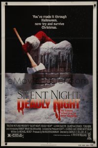 2f789 SILENT NIGHT, DEADLY NIGHT 1sh 1984 close up of killer Santa Claus w/axe going down chimney!
