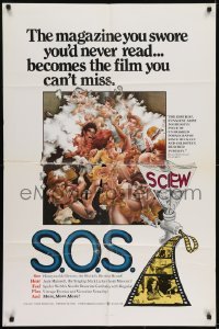 2f757 S.O.S. 1sh 1975 x-rated sexploitation, wacky cartoon art, Screw on Screen!
