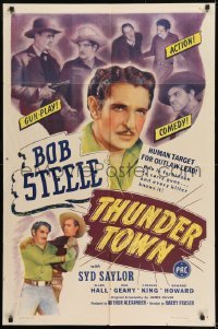 2f894 THUNDER TOWN 1sh 1949 different image of Bob Steele surrounded by bad guys!