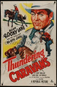 2f897 THUNDERING CARAVANS 1sh 1952 great artwork of cowboy Rocky Lane w/smoking gun & Black Jack!
