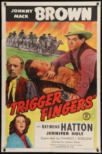 2f918 TRIGGER FINGERS 1sh 1946 cowboy Johnny Mack Brown, Raymond Hatton & Jennifer Holt!