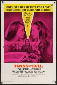 2f924 TWINS OF EVIL 1sh 1972 one uses her beauty for love, one uses her lure for blood, vampires!