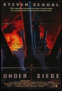 2f930 UNDER SIEGE int'l 1sh 1992 Navy SEAL Steven Segal under guns on battleship, different!