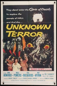 2f932 UNKNOWN TERROR 1sh 1957 they dared enter the Cave of Death to explore the secrets of HELL!
