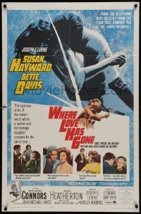 2f969 WHERE LOVE HAS GONE 1sh 1964 Susan Hayward, Bette Davis, trashy Harold Robbins!