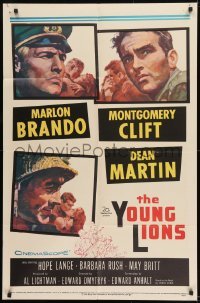 2f995 YOUNG LIONS 1sh 1958 art of Nazi Marlon Brando, Dean Martin & Montgomery Clift!